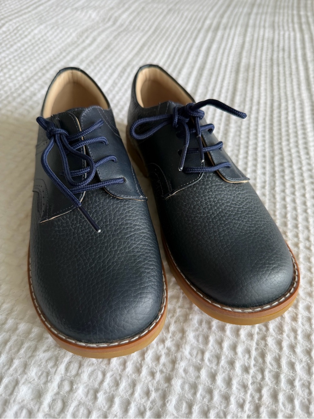 Elephantito Navy Dress Shoes with Tan Sole